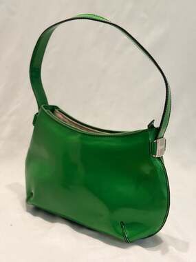 DKNY Vintage Green Patent Leather Baguette Shoulder Bag